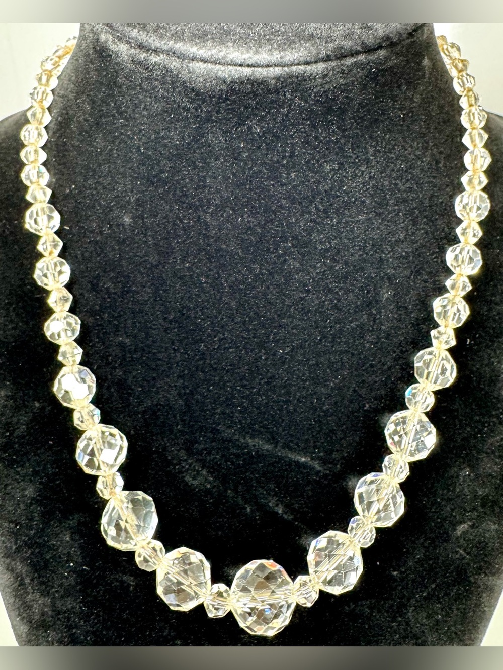Antique Czechoslovakia Crystal Bead Necklace - Clear Faceted Statement #1721